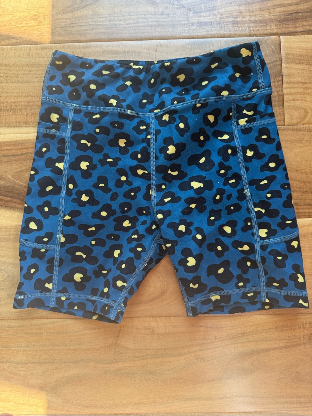 ZYIA Active GIRLS Teal Leopard Print Athletic Shorts with Yellow Accents